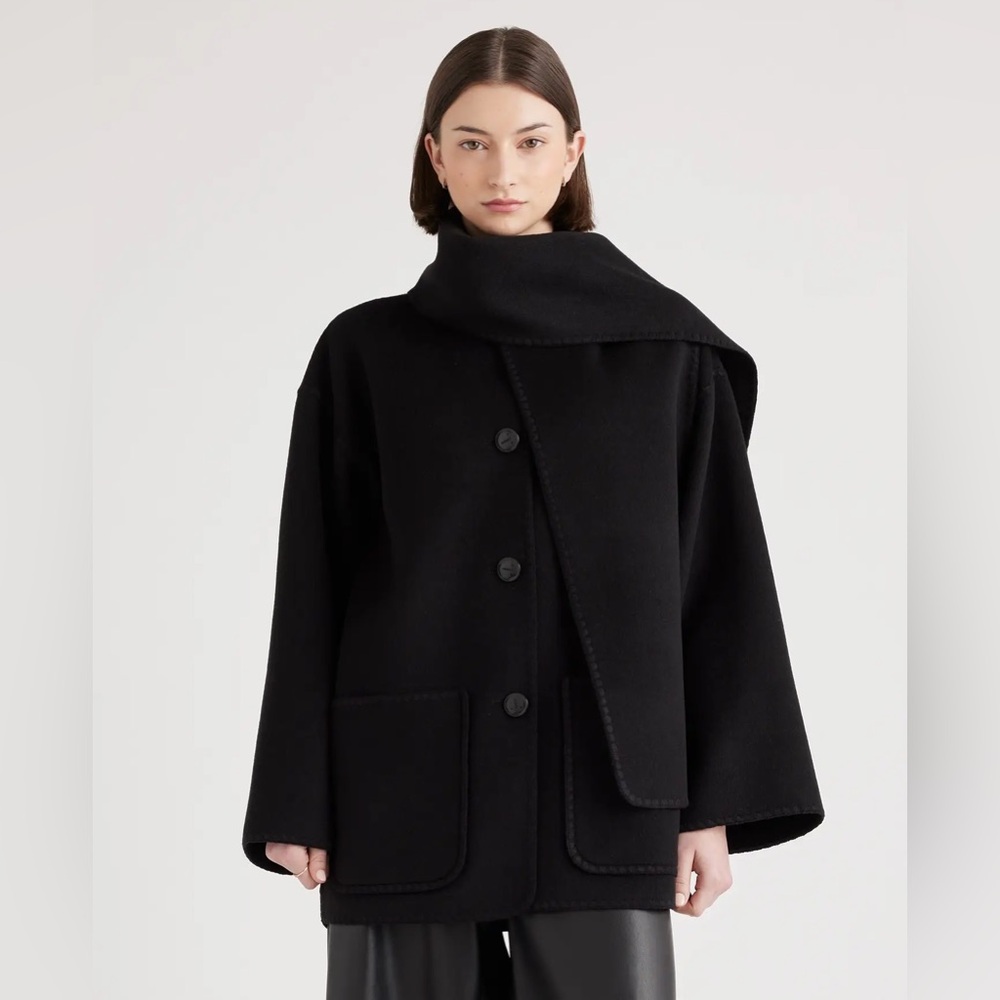 Quince Double-Faced Merino Wool Scarf Coat Color Black Size Small